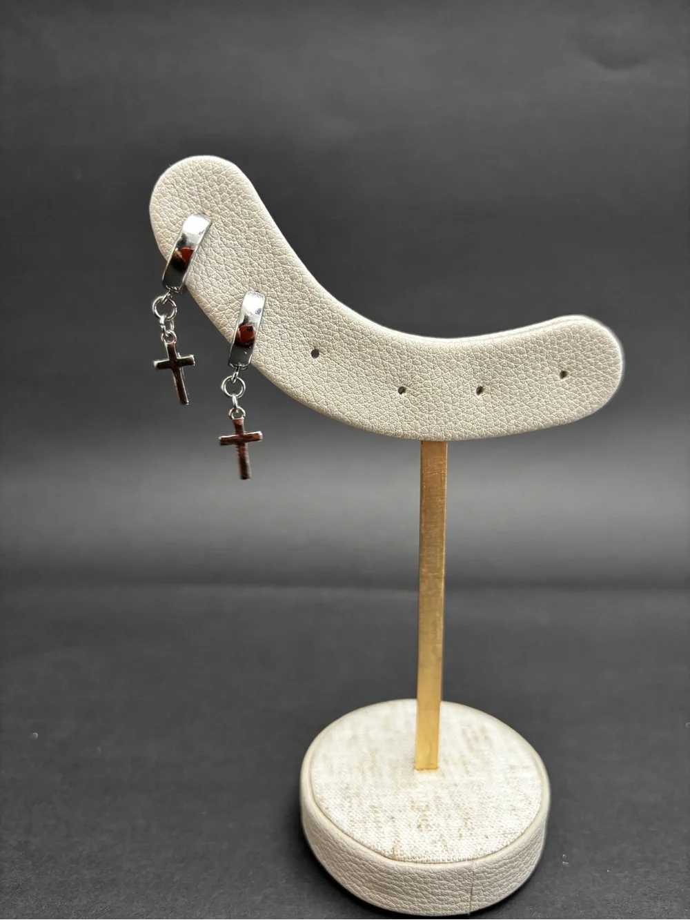 Sterling Silver Cross Hoop Drop Earrings - Silver